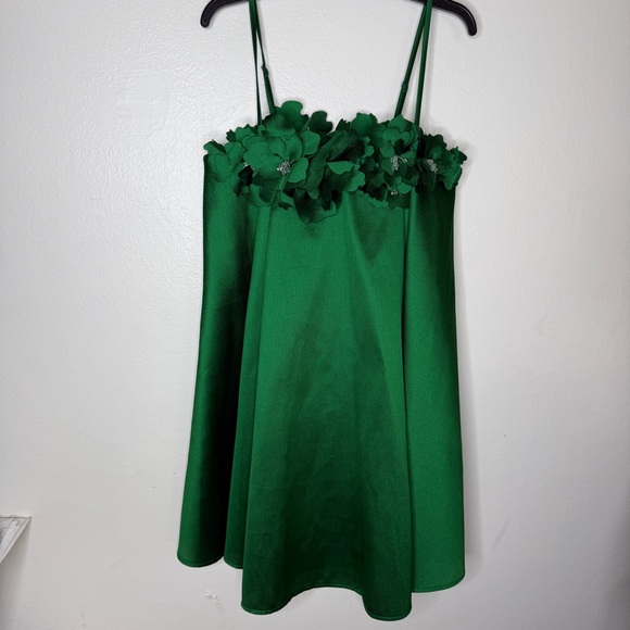 NWT Badgley Mischa Floral Applique Babydoll formal Dress Green Sz 10 - Picture 4 of 12